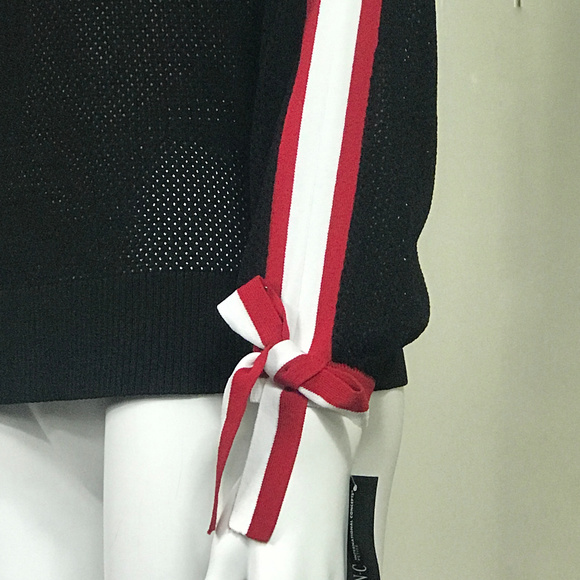 INC Striped Sleeve Cold Shoulder Top - Picture 7 of 8